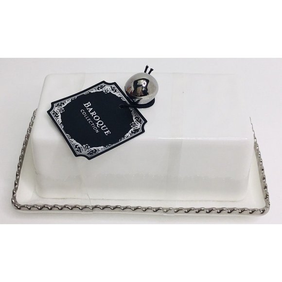 Butter Dish white and silver edged New - Picture 8 of 8